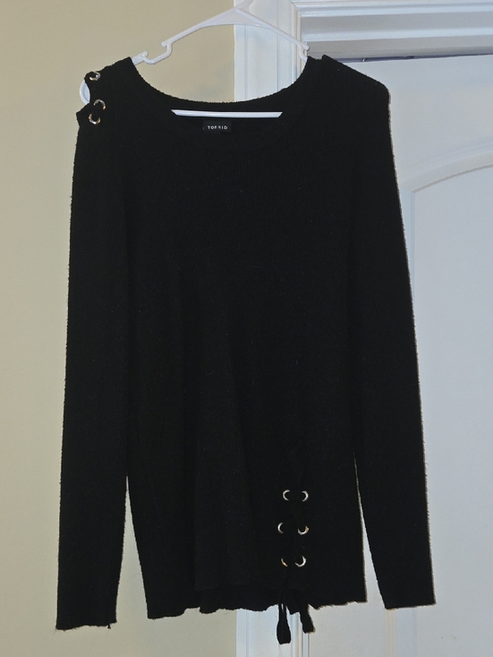 torrid Sweaters - torrid Black Lace-Up Grommet Crewneck Sweater